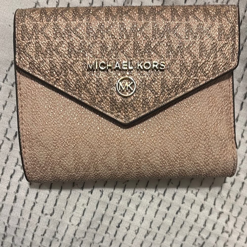 Michael Kors Tan Wallet with Quilted Design and Metallic Logo